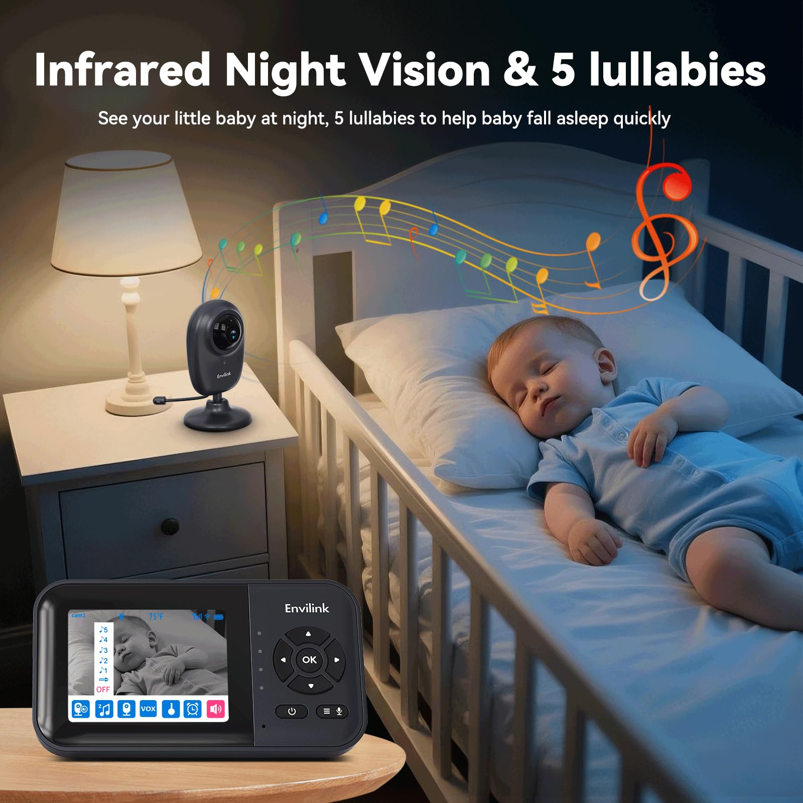 Envilink smart video baby monitor portable battery supports hours of on-the-go use.