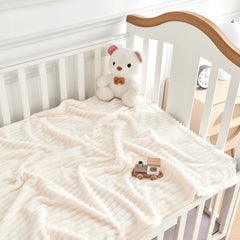Eonkasp striped baby blanket on crib view with unisex pattern