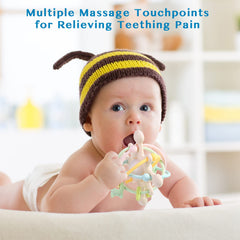 Eoopoon teether massage points soothe sore gums during chew sessions.
