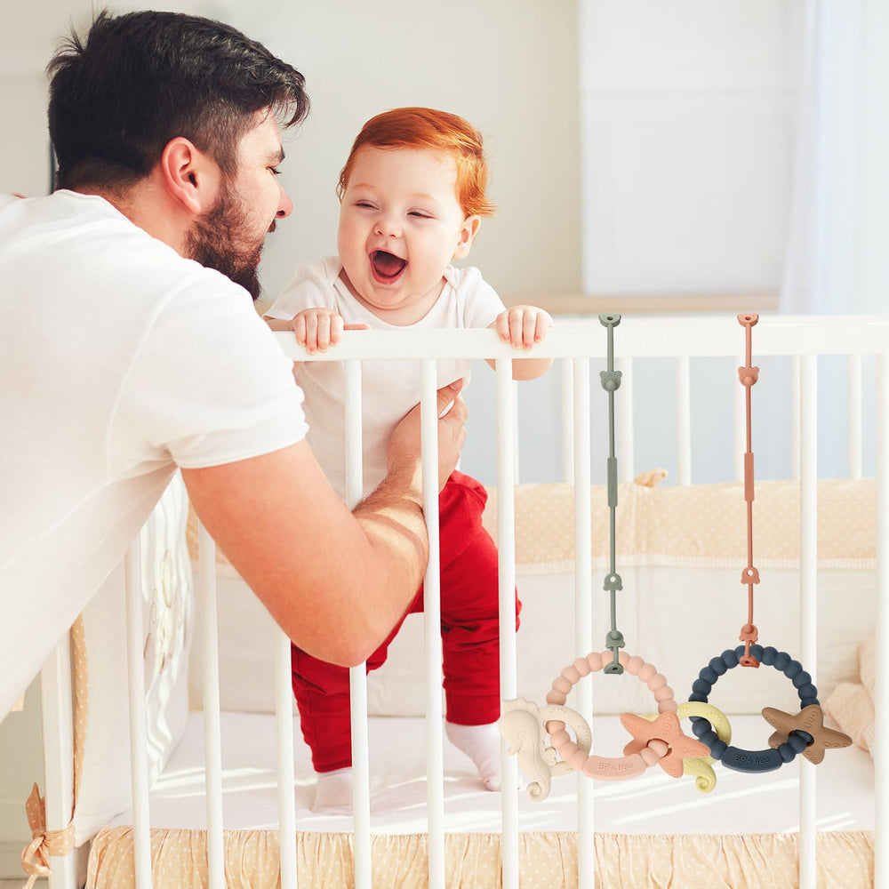 Eoopoon teething ring blush safety rope keeps toy within reach