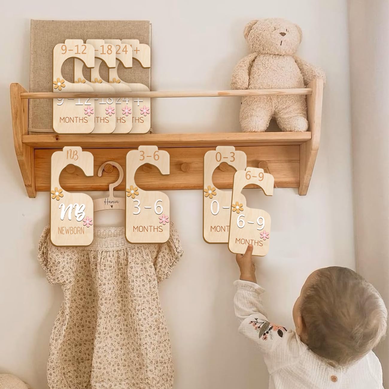 eoscasely baby closet divider with daisy 3D angle view improves visibility from all angles.