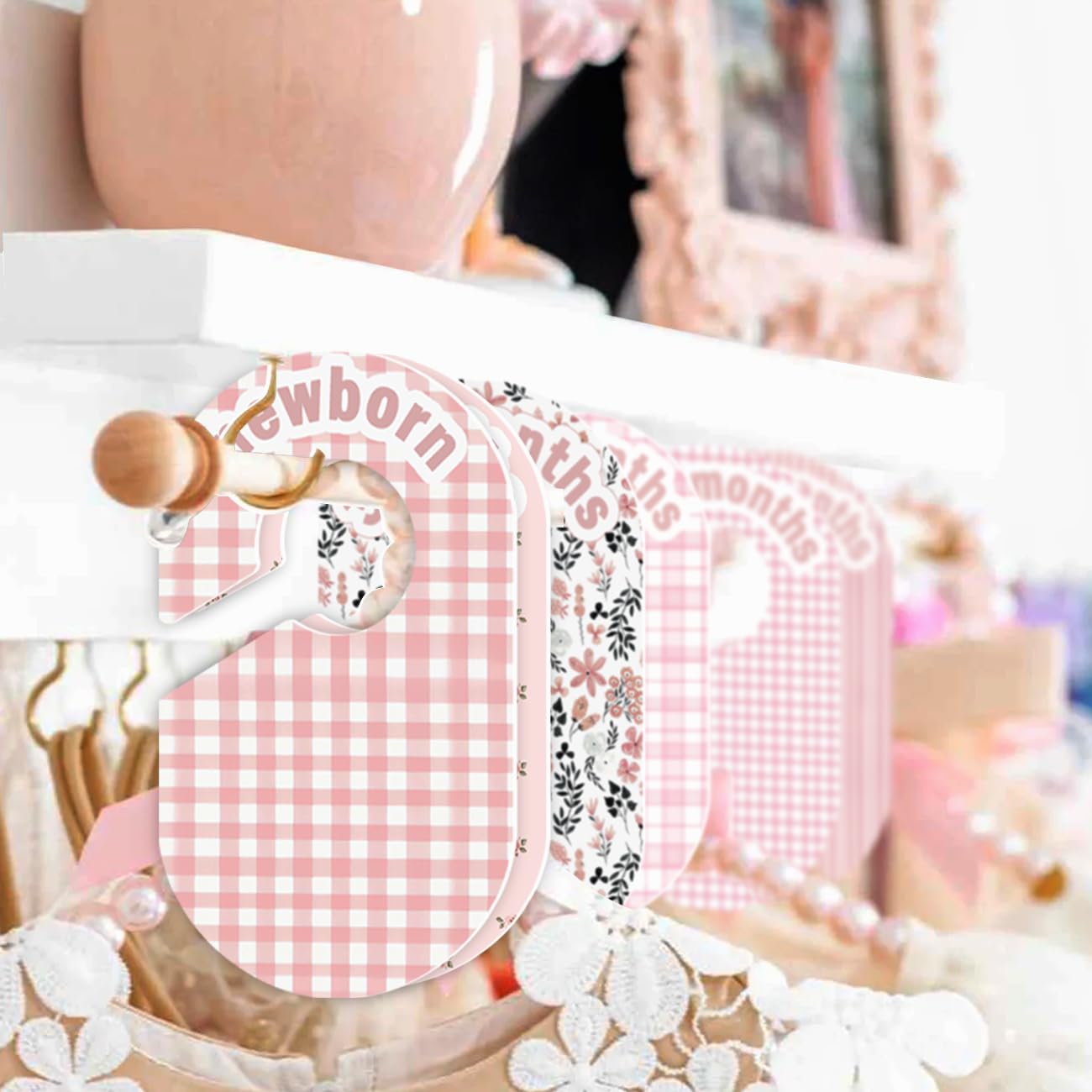 eoscasely baby closet divider pink back view showcases double-sided design for easy viewing
