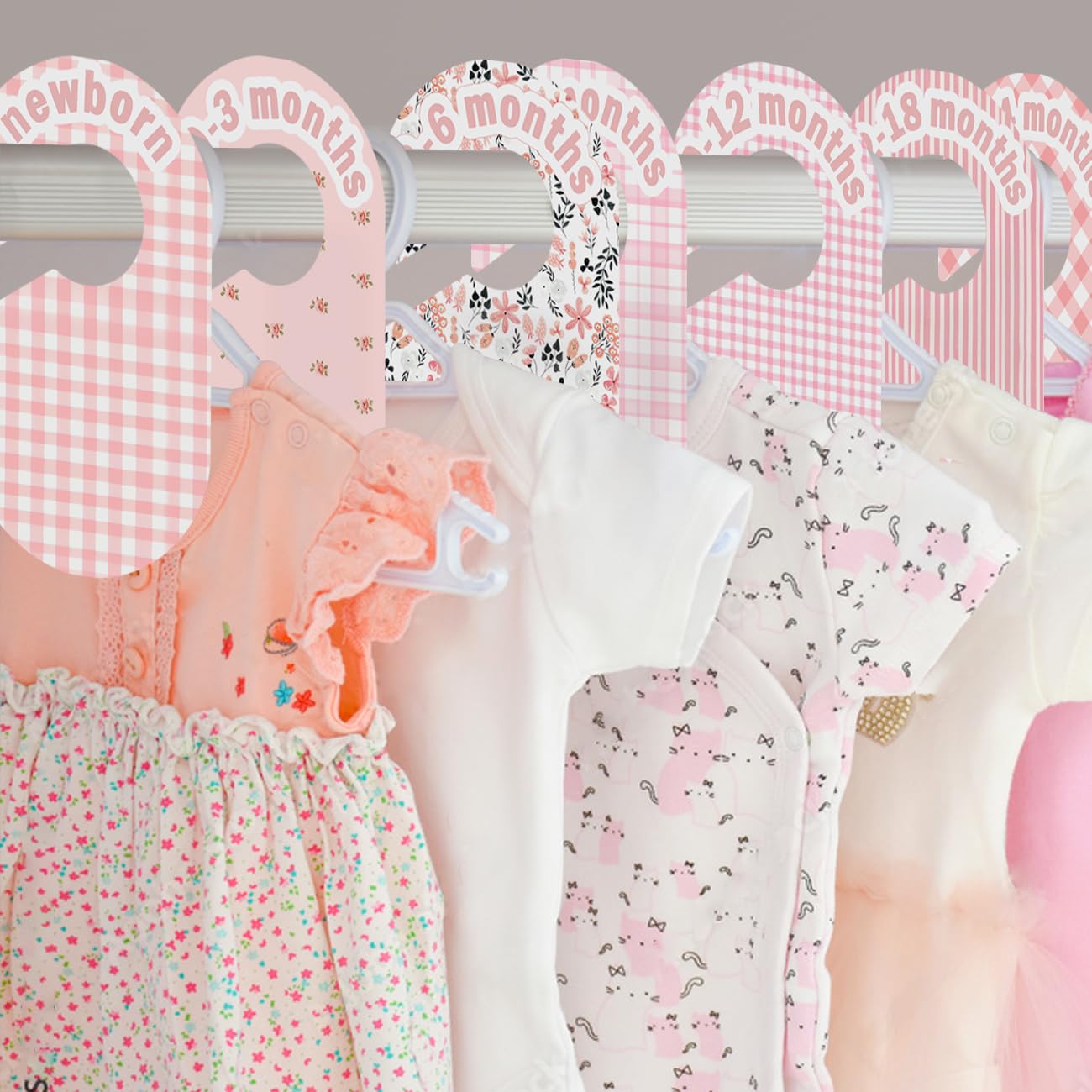 eoscasely baby closet divider pink hanging-on-rod demonstrates tool-free installation