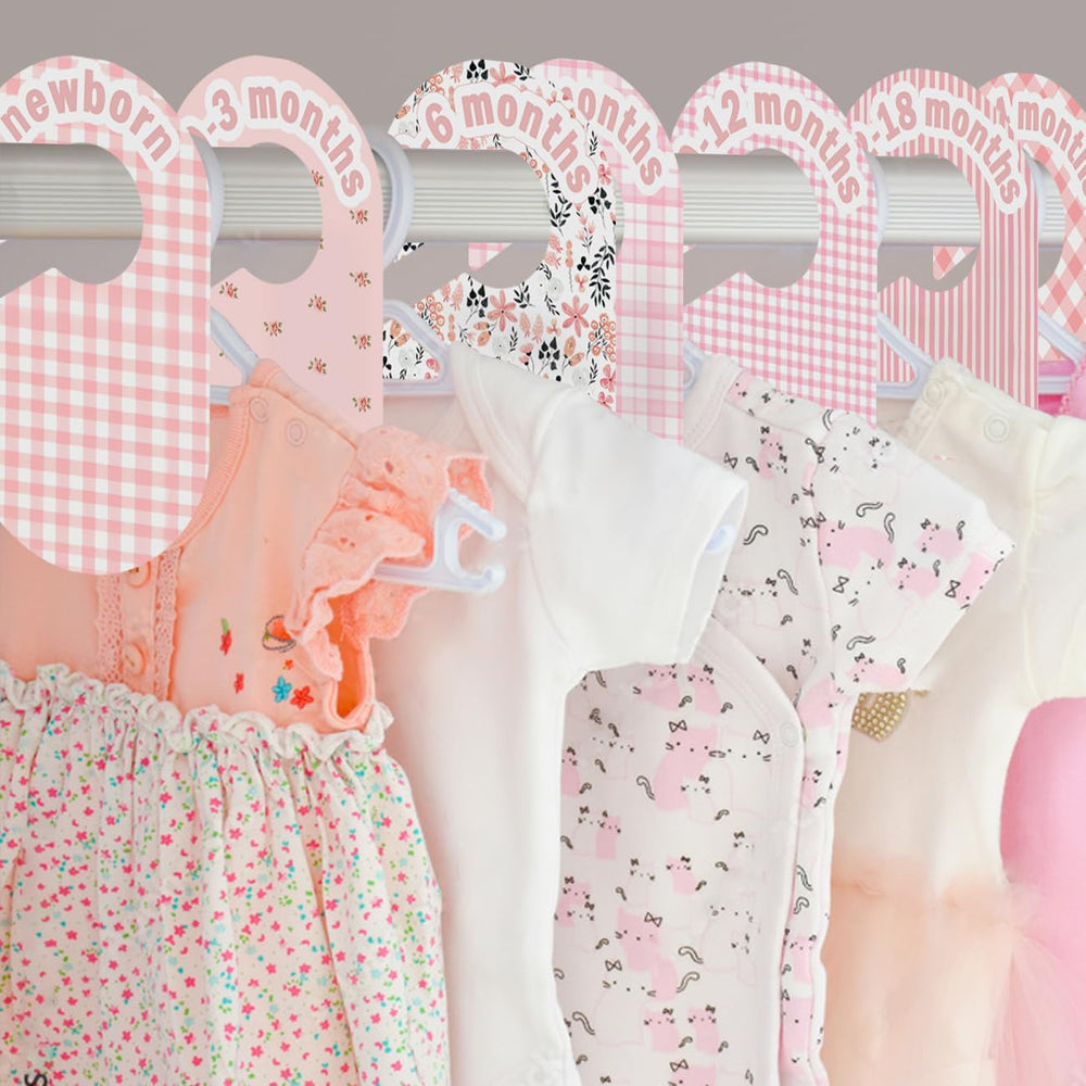eoscasely baby closet divider pink hanging-on-rod demonstrates tool-free installation