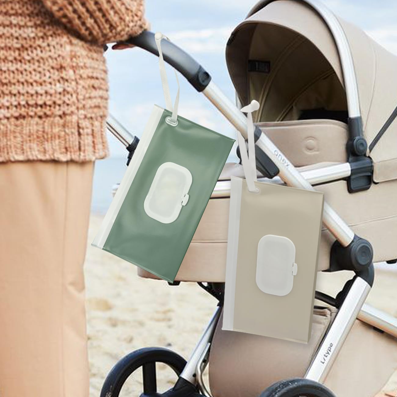 Eoscasely portable wipe container ideal for bags, strollers, or cars.