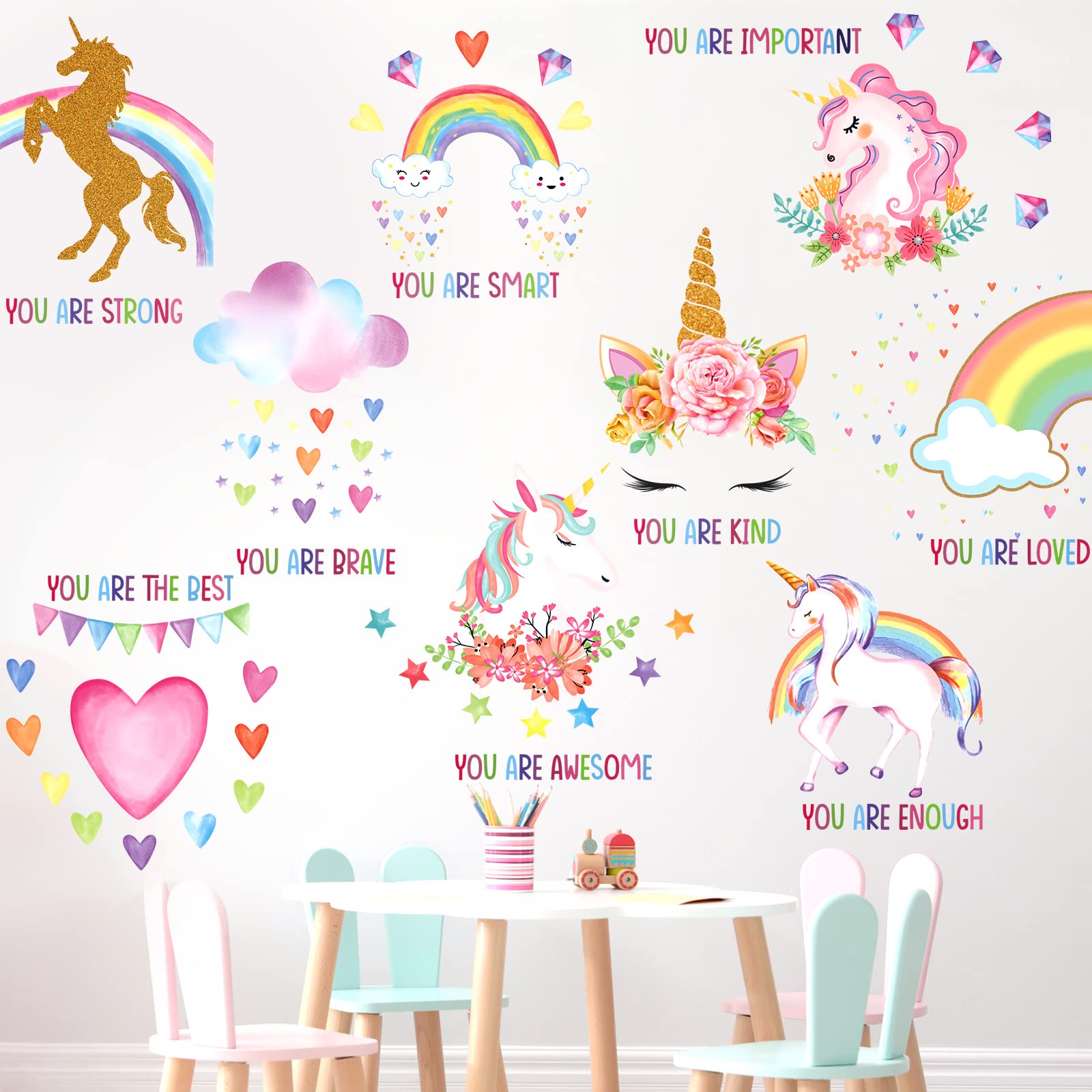 Epakh 9-piece unicorn wall decals set brightens kids' rooms with playful colors
