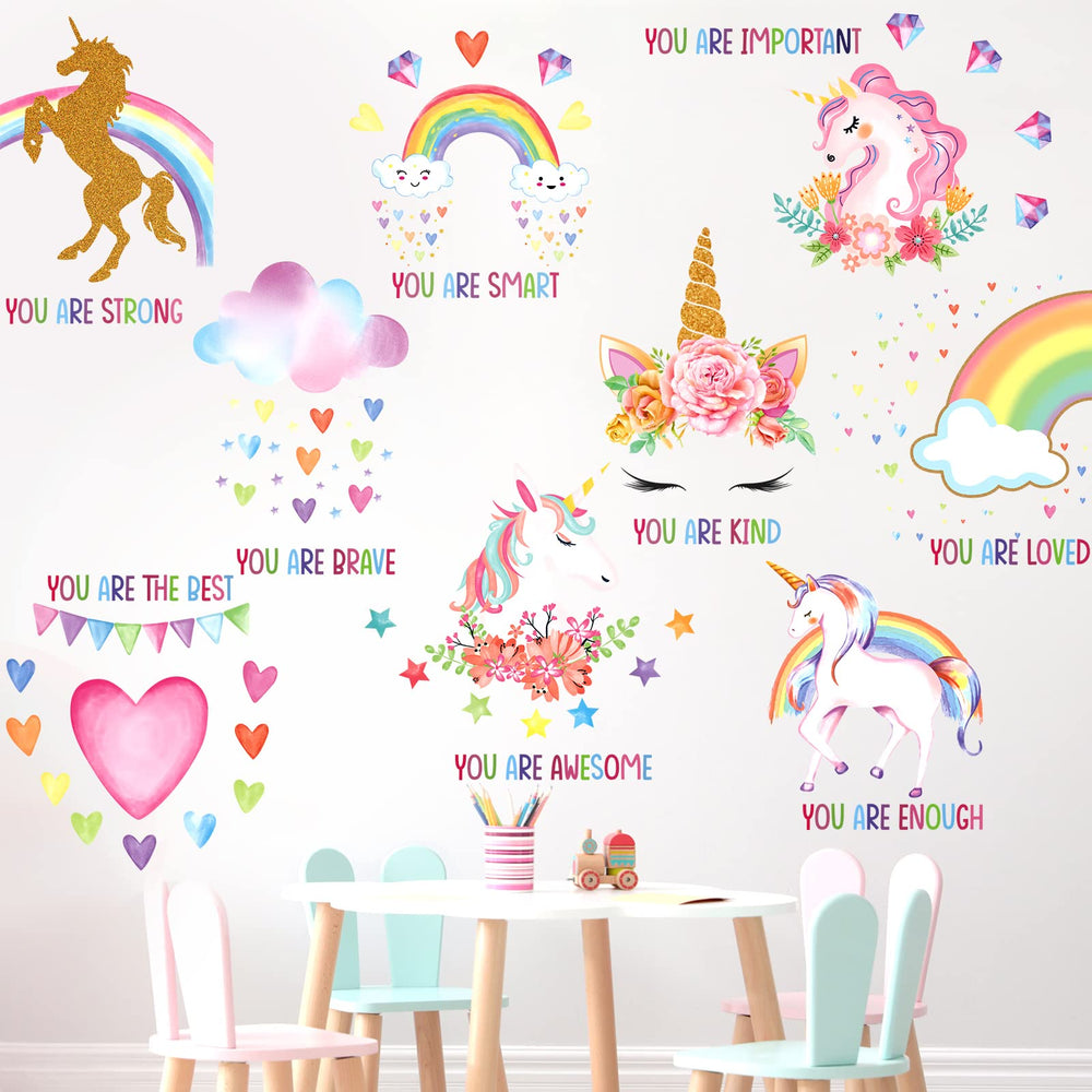 Epakh 9-piece unicorn wall decals set brightens kids' rooms with playful colors