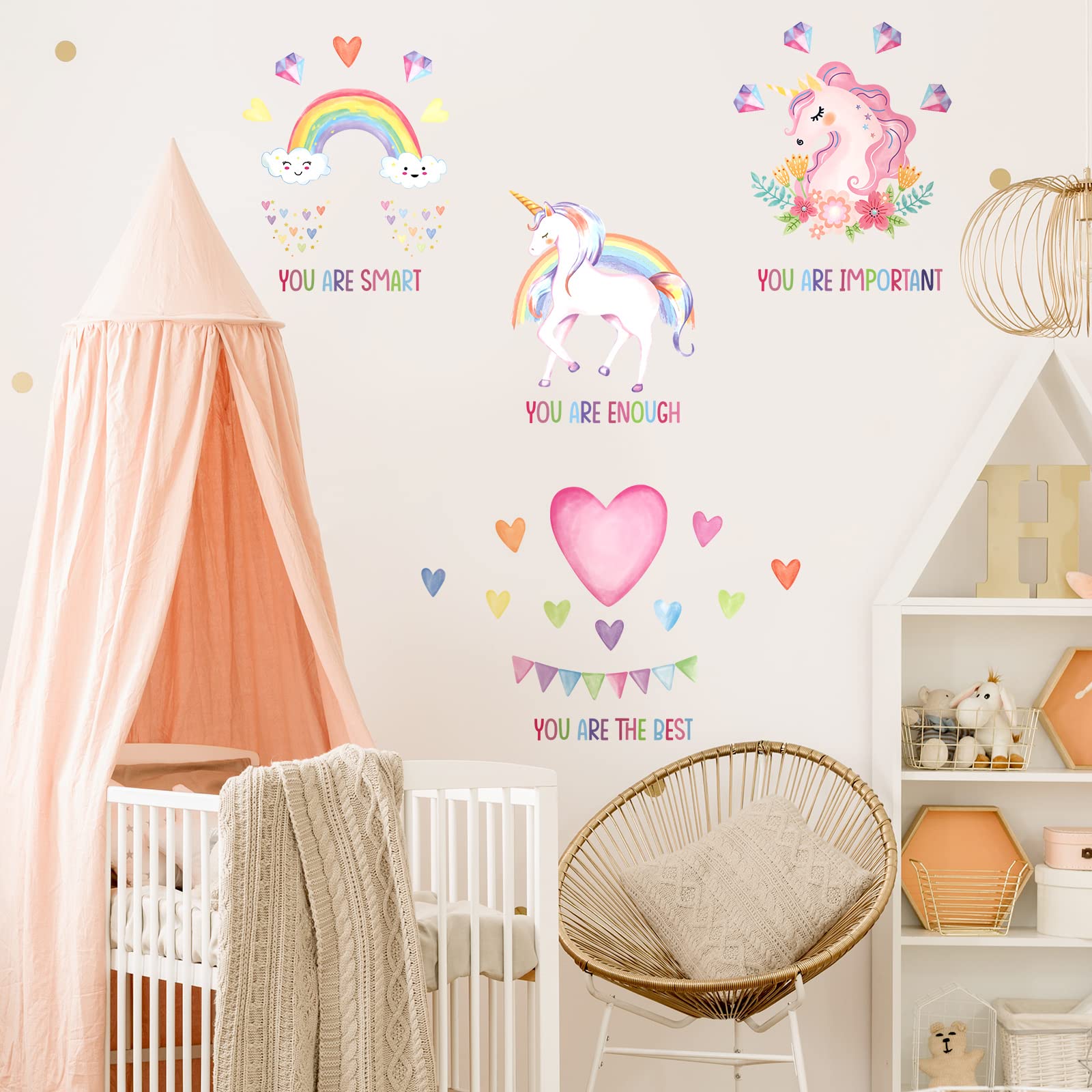Epakh unicorn rainbow wall decal creates magical wall art for nurseries and playrooms; removable
