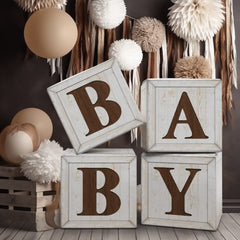 Eploger baby shower box with printed 'baby' letters for easy setup