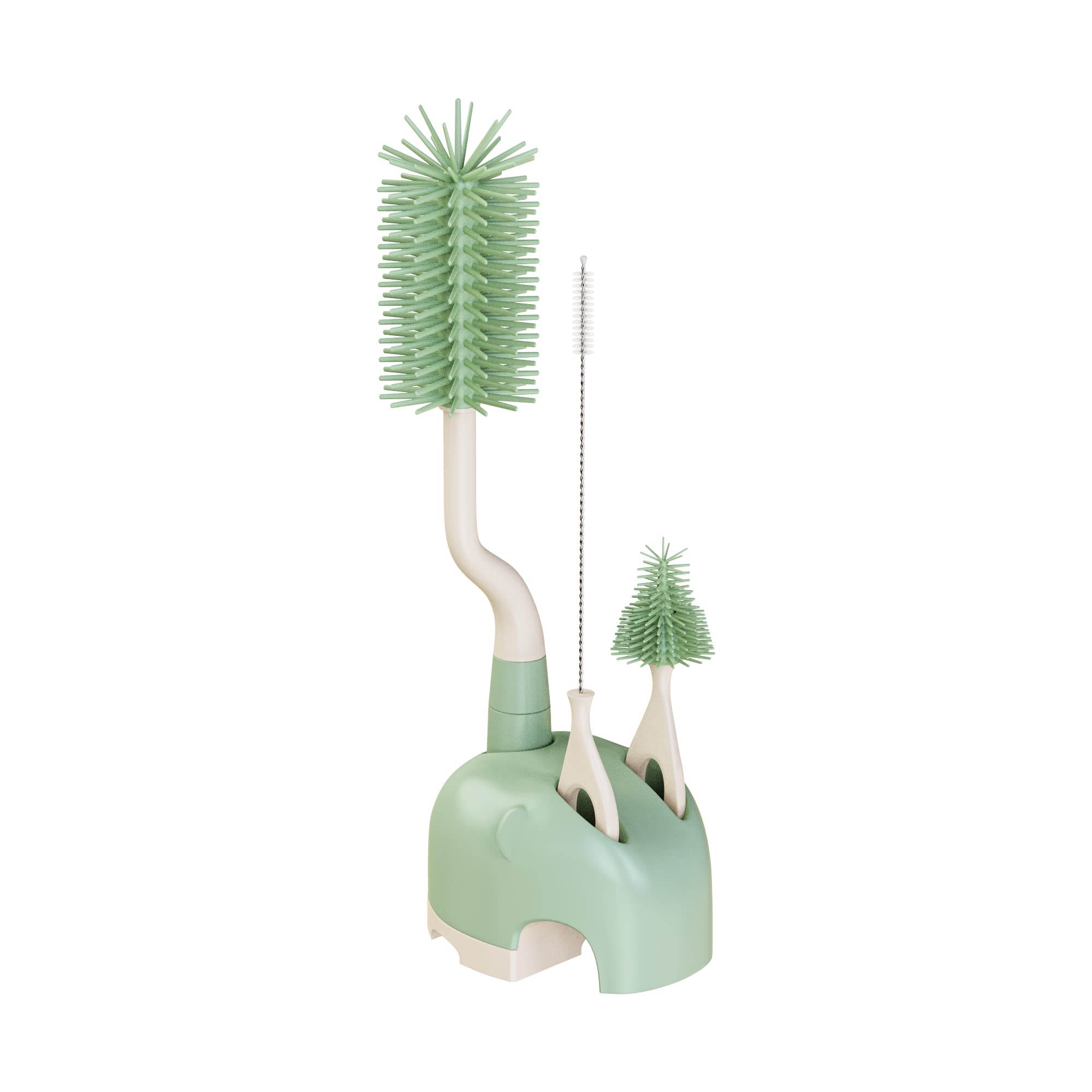 ePiiChua silicone bottle brush set with stand; 360° rotation for thorough cleaning and storage.