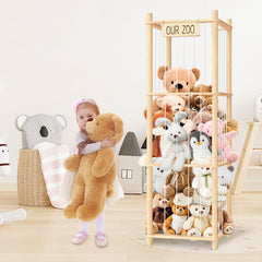 EQGDU wooden cage design highlighting big plushies as decor in a bedroom