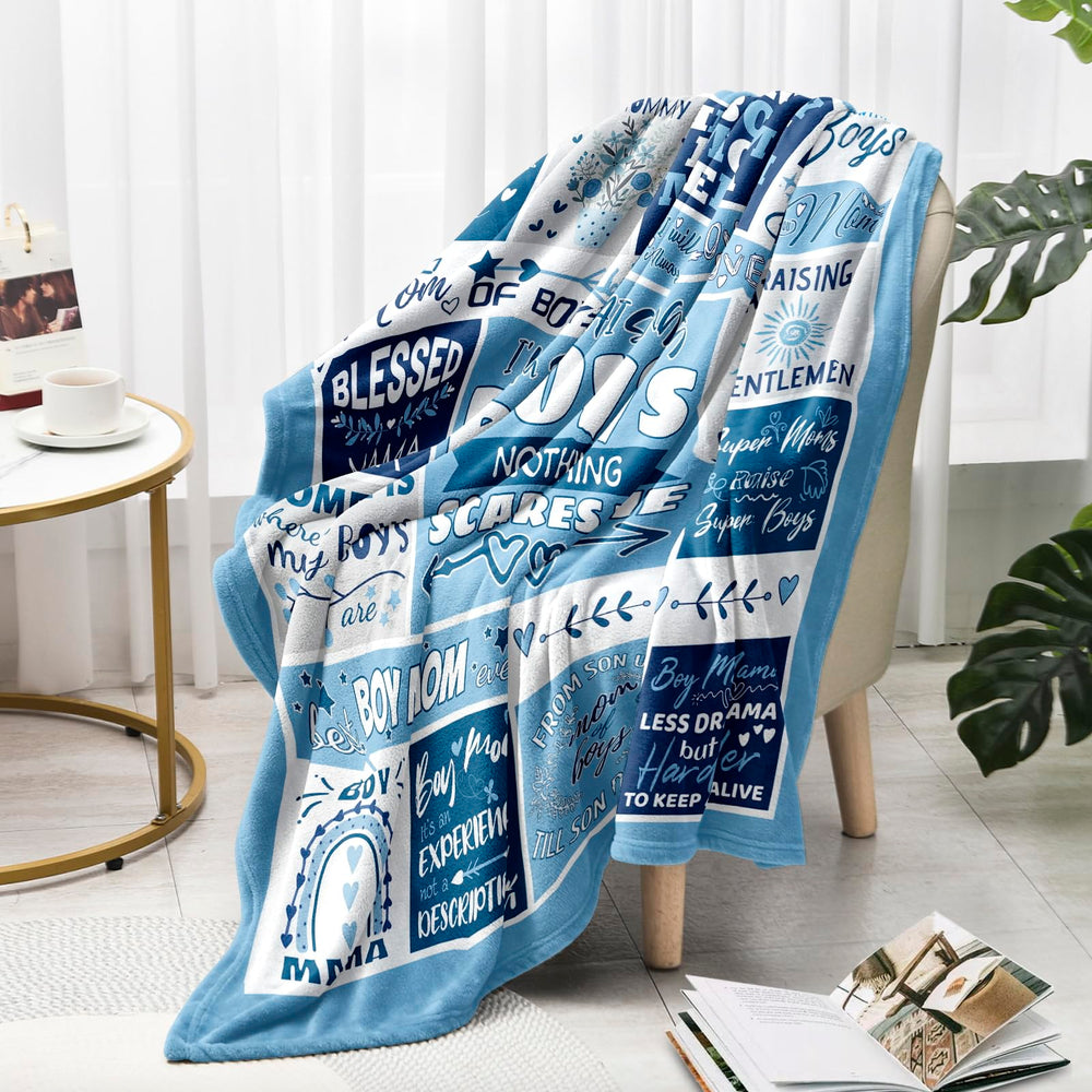 EQNWI Boy Mom Blanket on sofa provides soft, relaxing comfort after busy days.