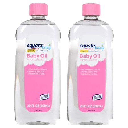 Equate Baby Hypoallergenic Oil bottle providing gentle skin hydration for daily care