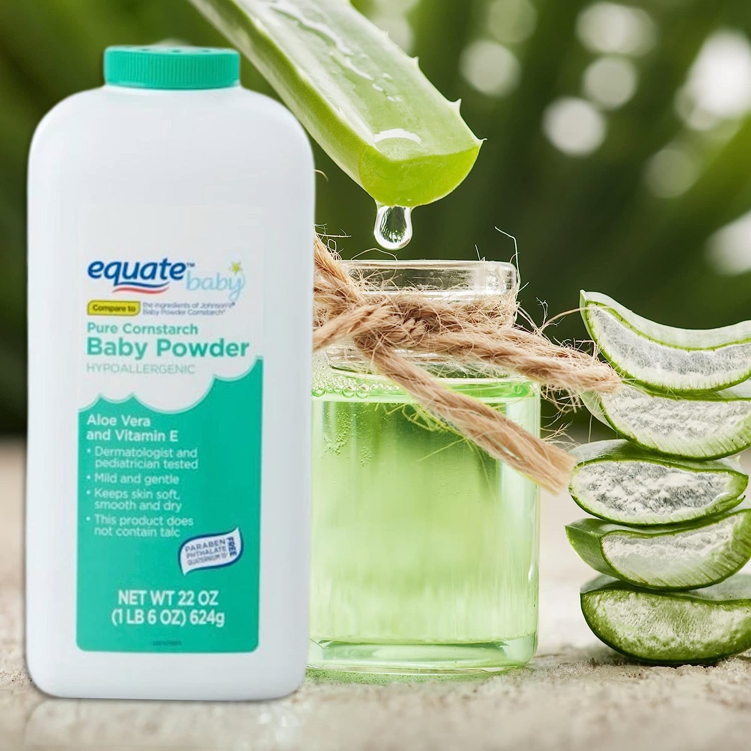 Equate Pure Cornstarch Baby Powder after diaper changes provides soft, refreshed skin.