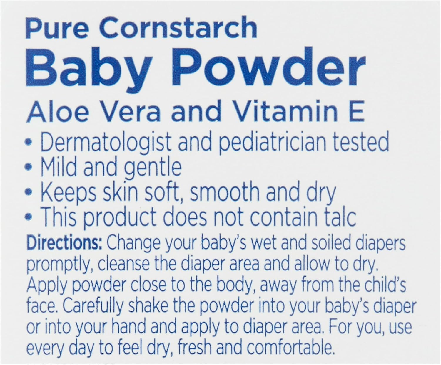 Equate Pure Cornstarch Baby Powder after-shower application for daily dryness and comfort.