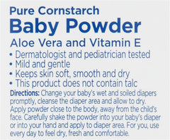 Equate Pure Cornstarch Baby Powder after-shower application for daily dryness and comfort.