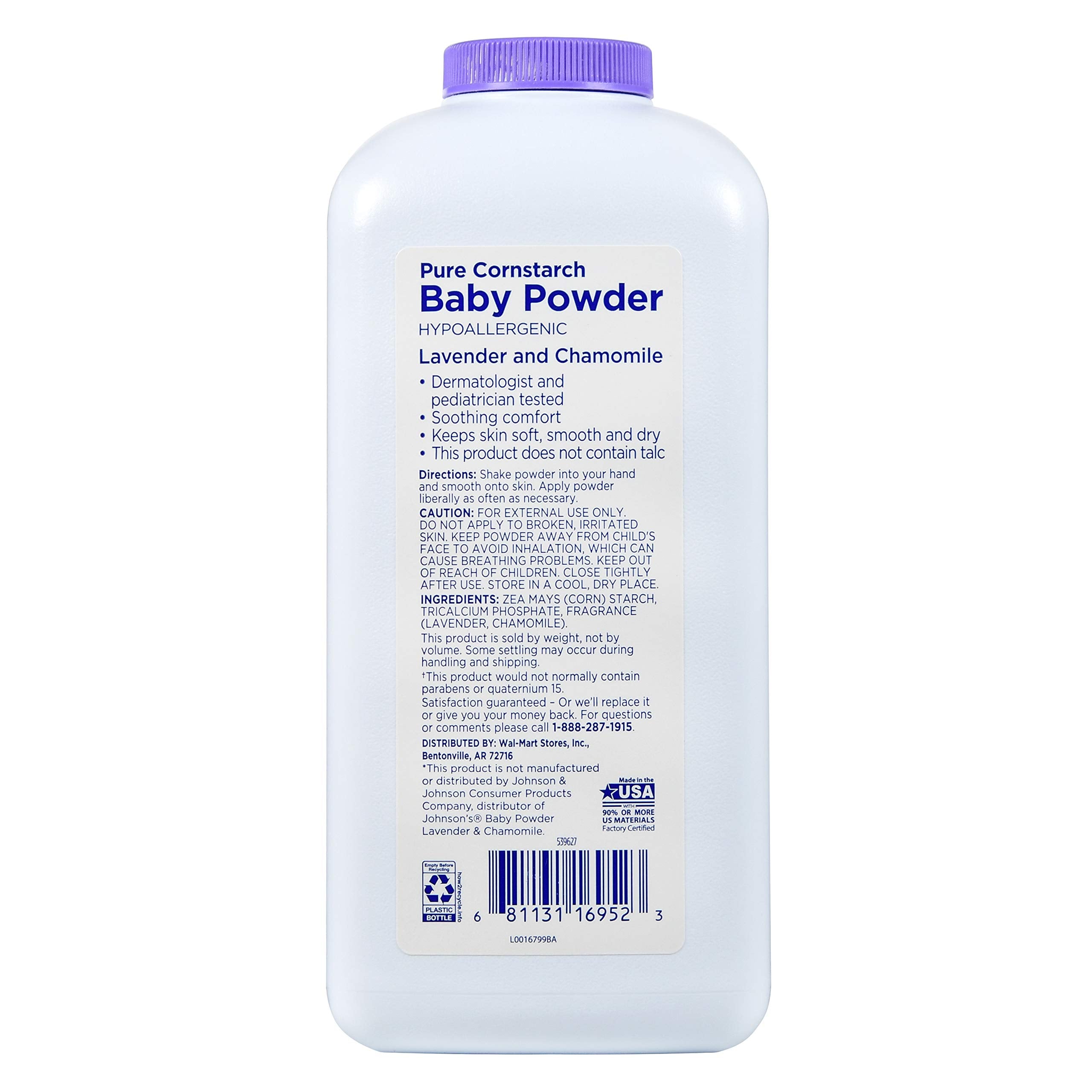 Equate Pure Cornstarch Baby Powder being applied to the diaper area for dryness and comfort.