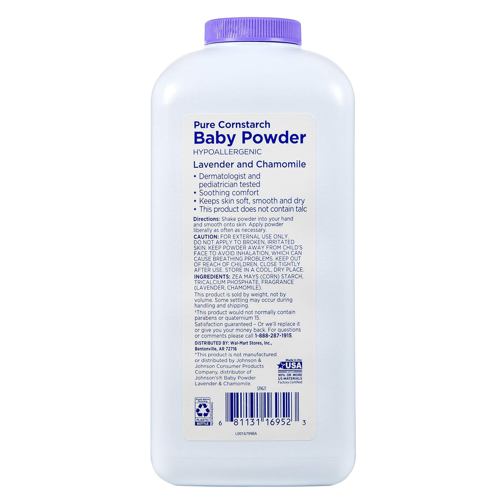 Equate Pure Cornstarch Baby Powder being applied to the diaper area for dryness and comfort.