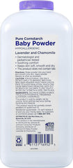 Equate baby powder jar close-up showing lavender chamomile scent and gentle formula