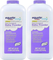 Equate Pure Cornstarch Baby Powder Lavender-Dust: gentle, breathable coverage for everyday comfort.