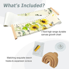 EQUNROY wooden rainbow hook anchors the chart with a charming decor touch.