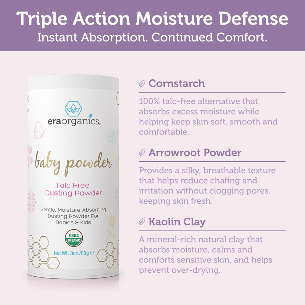 Era Organics arrowroot-calendula-kaolin ingredients showcase natural, skin-friendly components