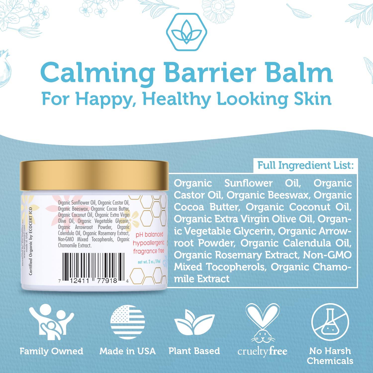 Era Organics Baby Diaper Balm barrier protection visual indicating lasting moisture for rash-prone skin