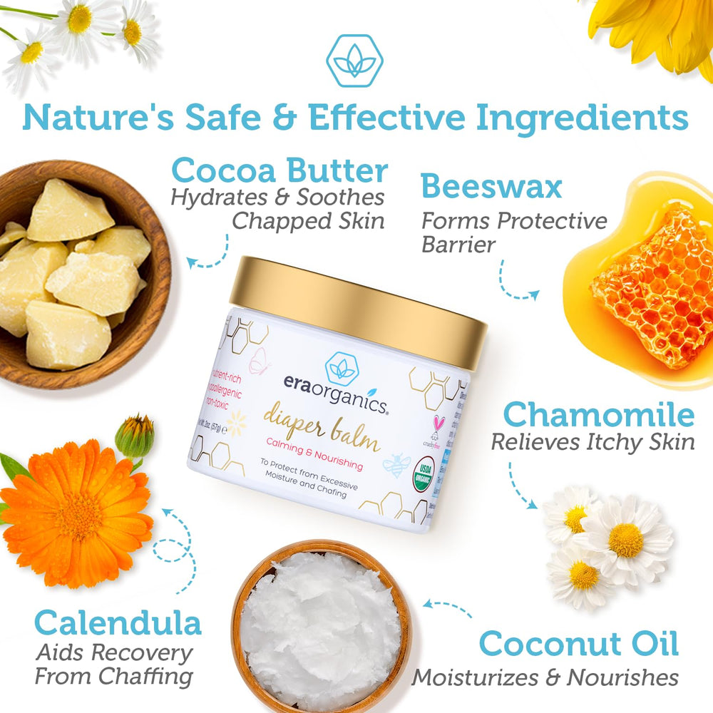 Era Organics Baby Diaper Balm jar texture highlighting creamy, non-greasy hydration