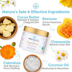 Era Organics Baby Diaper Balm jar texture highlighting creamy, non-greasy hydration