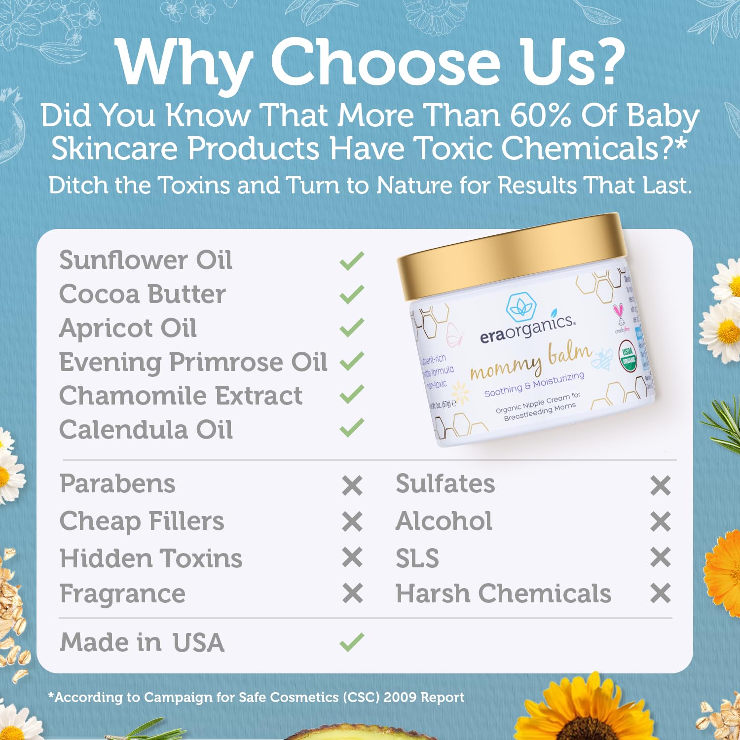 Era Organics Calendula Cream – shea-olive-oil blend nourishes skin barrier with rich emollients.