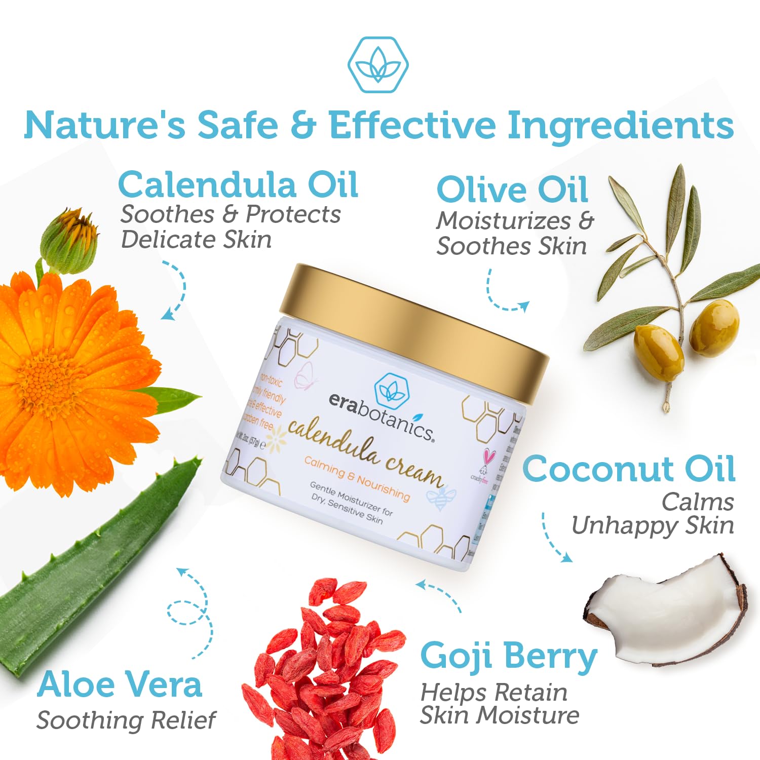 Era Organics Calendula Cream – texture-non-greasy shows quick absorption for all-day softness.