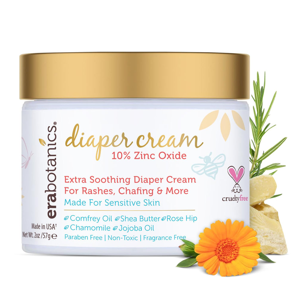 Era Organics diaper rash cream front view highlighting zinc oxide protection for delicate baby skin.