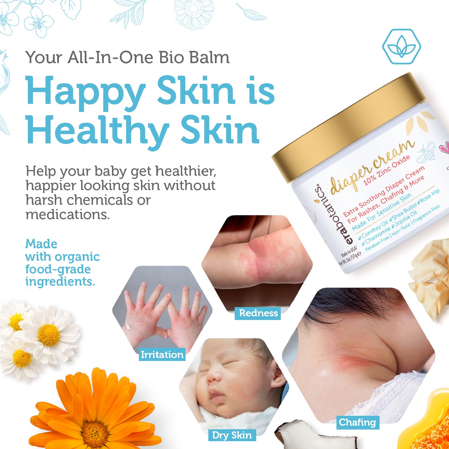 Era Organics diaper rash cream tube application demonstrating gentle, non-greasy diaper protection.