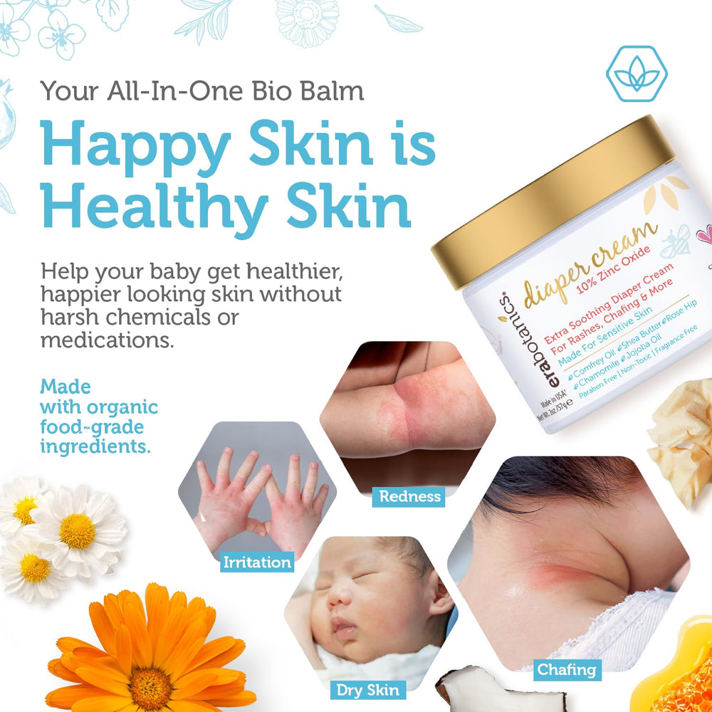 Era Organics diaper rash cream tube application demonstrating gentle, non-greasy diaper protection.