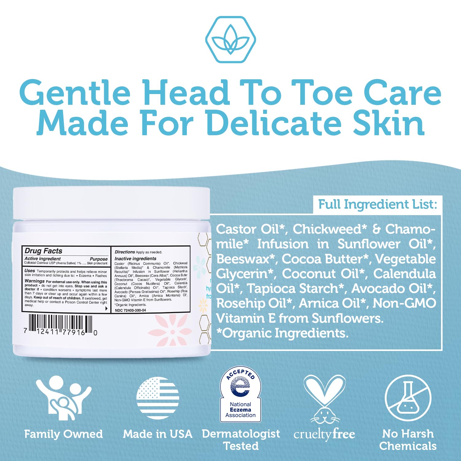 Era Organics Healing Ointment cradle-cap detail shows gentle scalp care