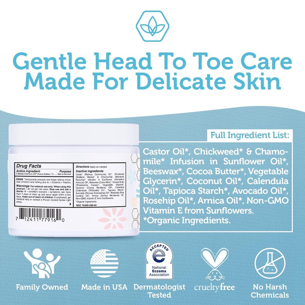 Era Organics Healing Ointment cradle-cap detail shows gentle scalp care