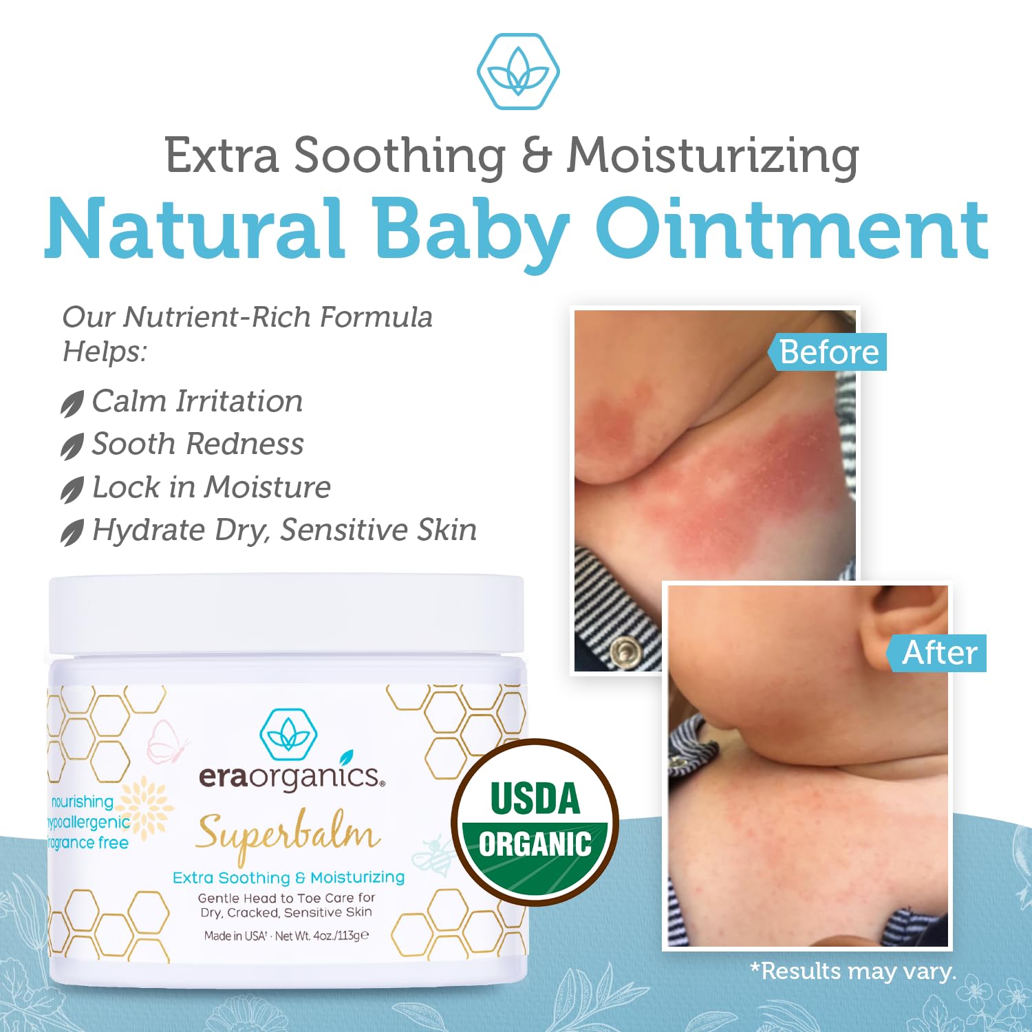Era Organics Healing Ointment application on baby hand for easy daily skincare