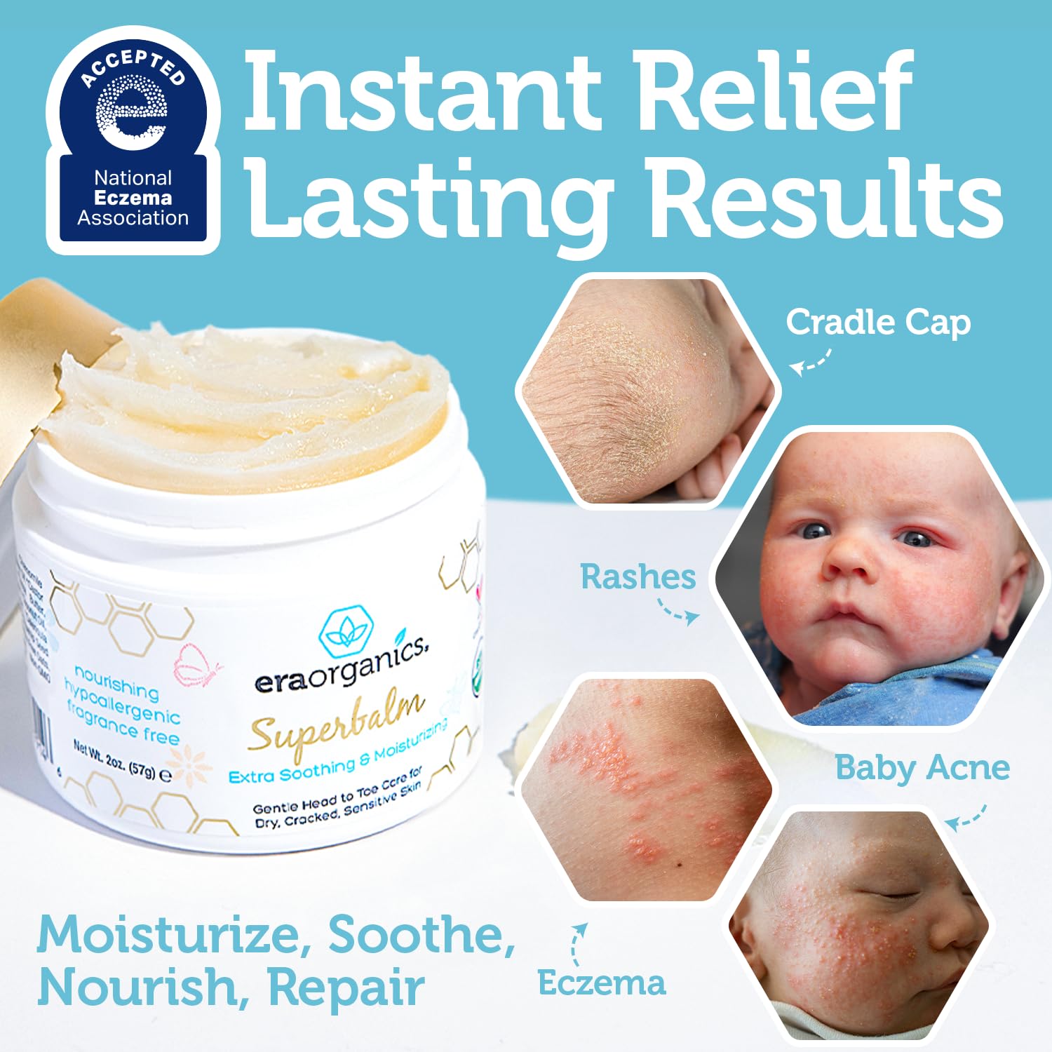 Era Organics Healing Ointment baby skin application demonstrating all-day nourishment