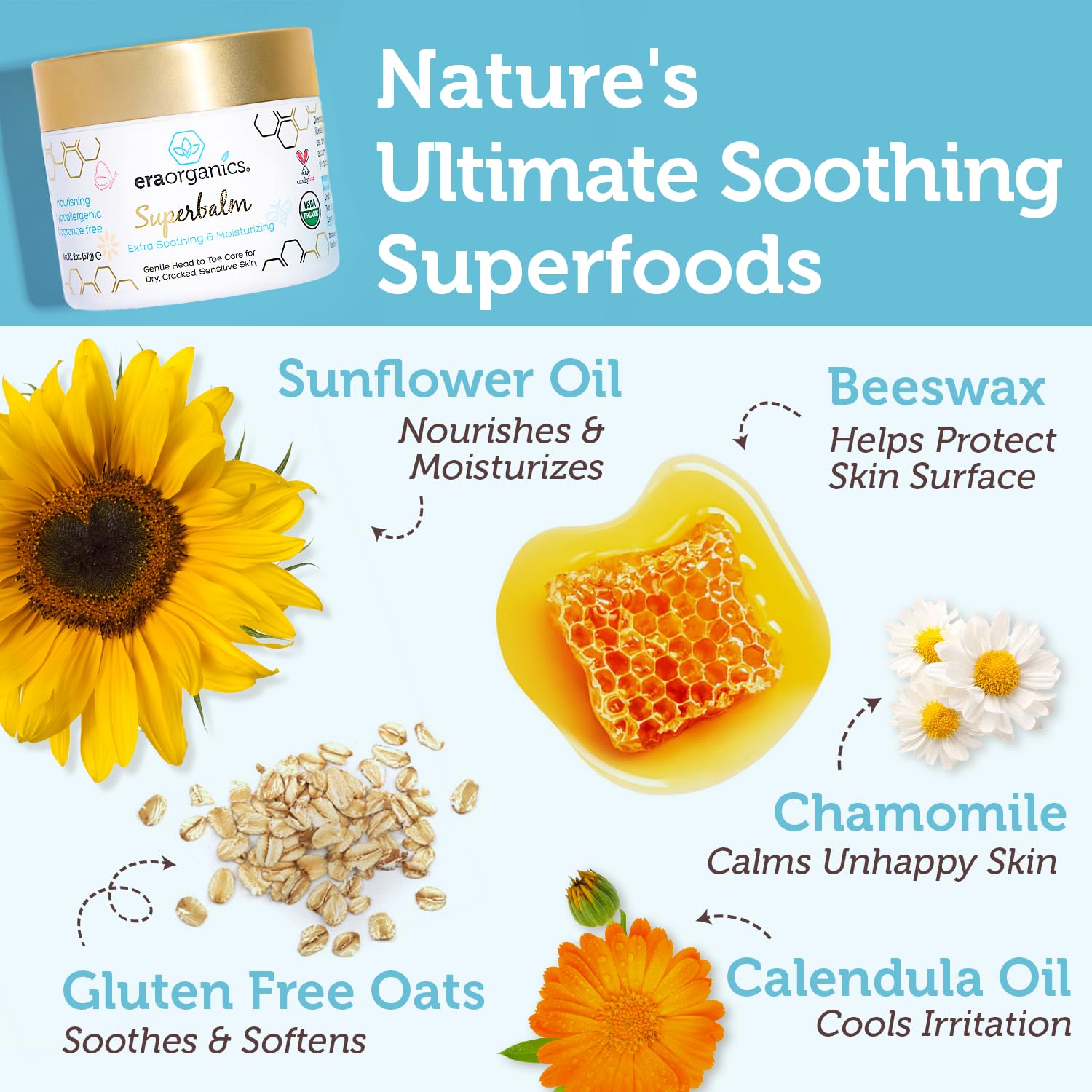 Era Organics Healing Ointment eczema cradle cap closeup highlighting soothing relief