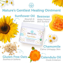 Era Organics Healing Ointment jar close-up with label highlighting premium organic ingredients