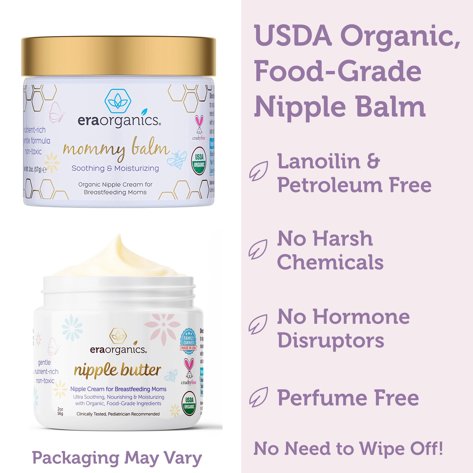 Era Organics nipple butter applied before pumping for quick, non-greasy hydration
