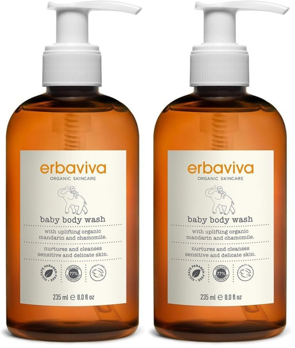 Erbaviva baby body wash pack front view showing gentle formula for sensitive skin