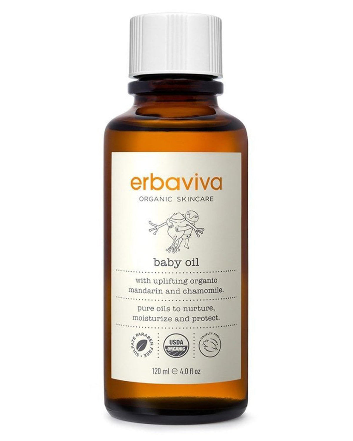 erbaviva Baby Oil bottle pour reveals silky hydration for delicate skin.