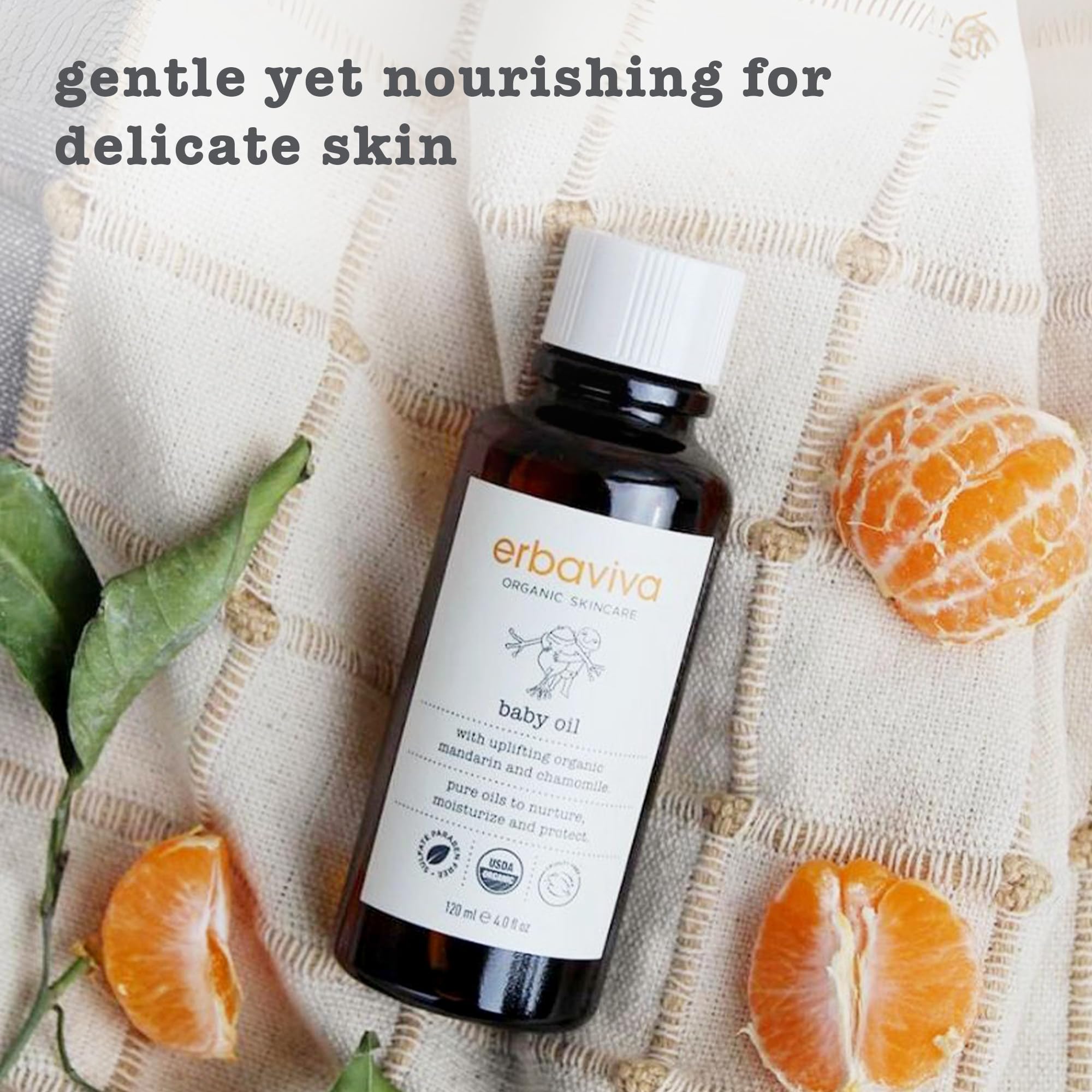 erbaviva Baby Oil mandarin chamomile for uplifting mood and skin balance.