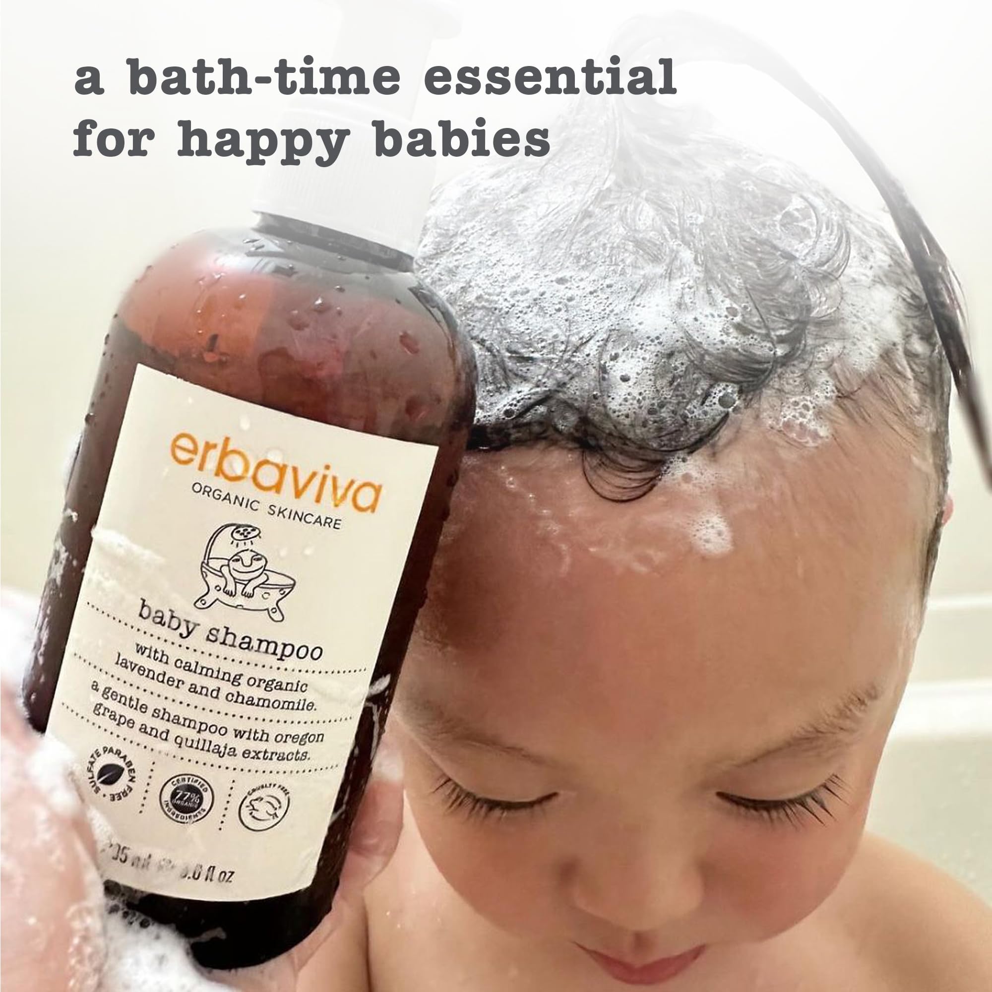 erbaviva bath-time scene with clean hair after natural shampoo use