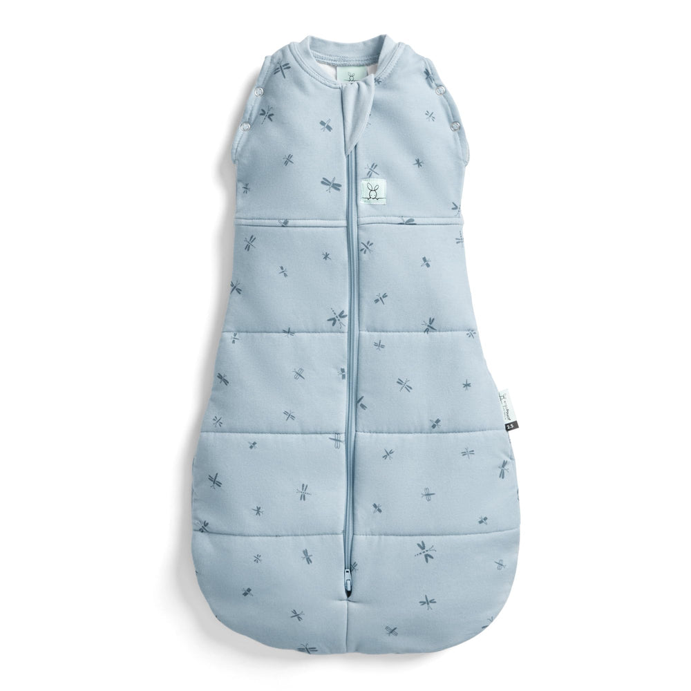 ergoPouch Cocoon Swaddle Sack dragonflies pattern comforts newborns with breathable fabric for calmer sleep.