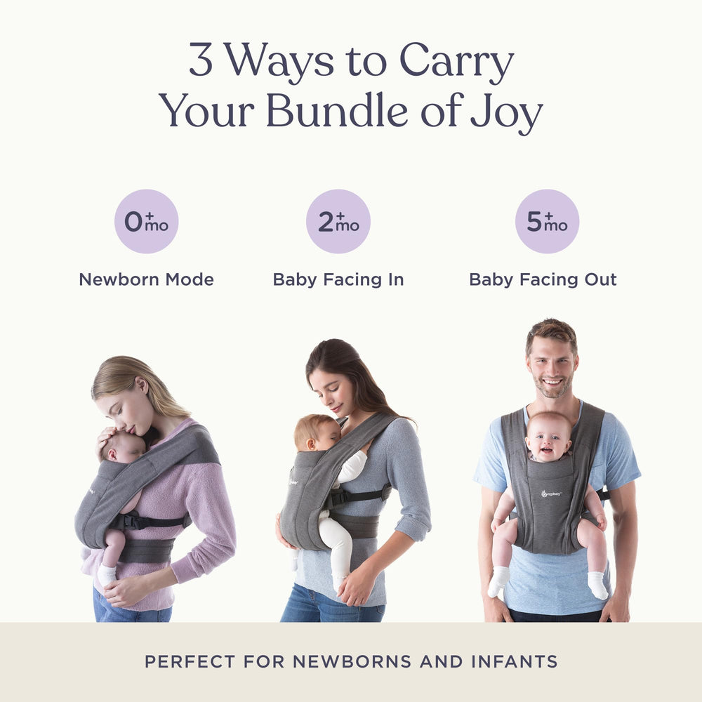 Ergobaby Embrace wide waistbelt distributes weight for comfort all day