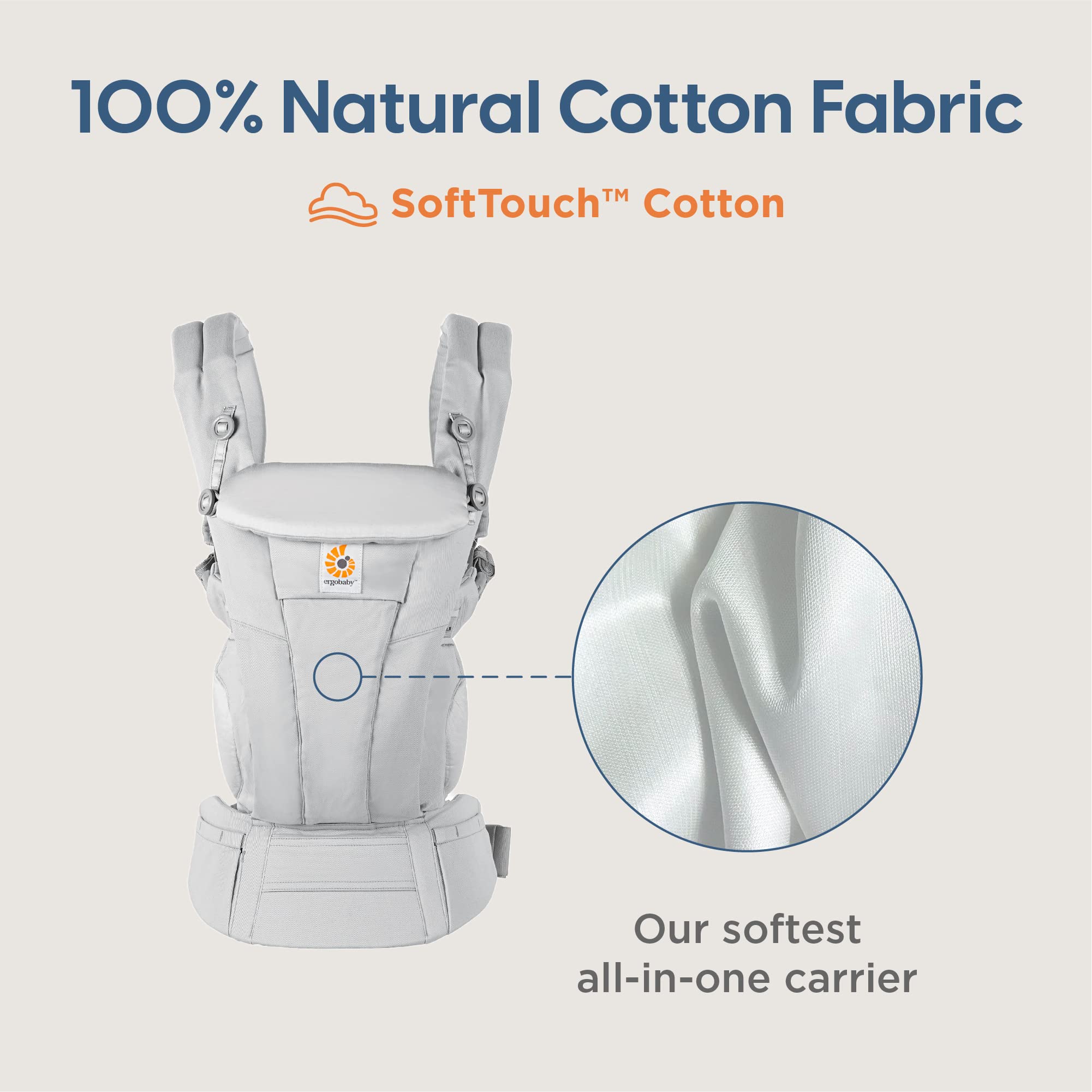 Ergobaby Omni Dream Cotton carrier in hip-carry mode for easy toddler transport