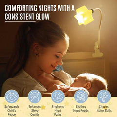 Ergojojo LED star light for bedside use, ideal for late-night newborn care.