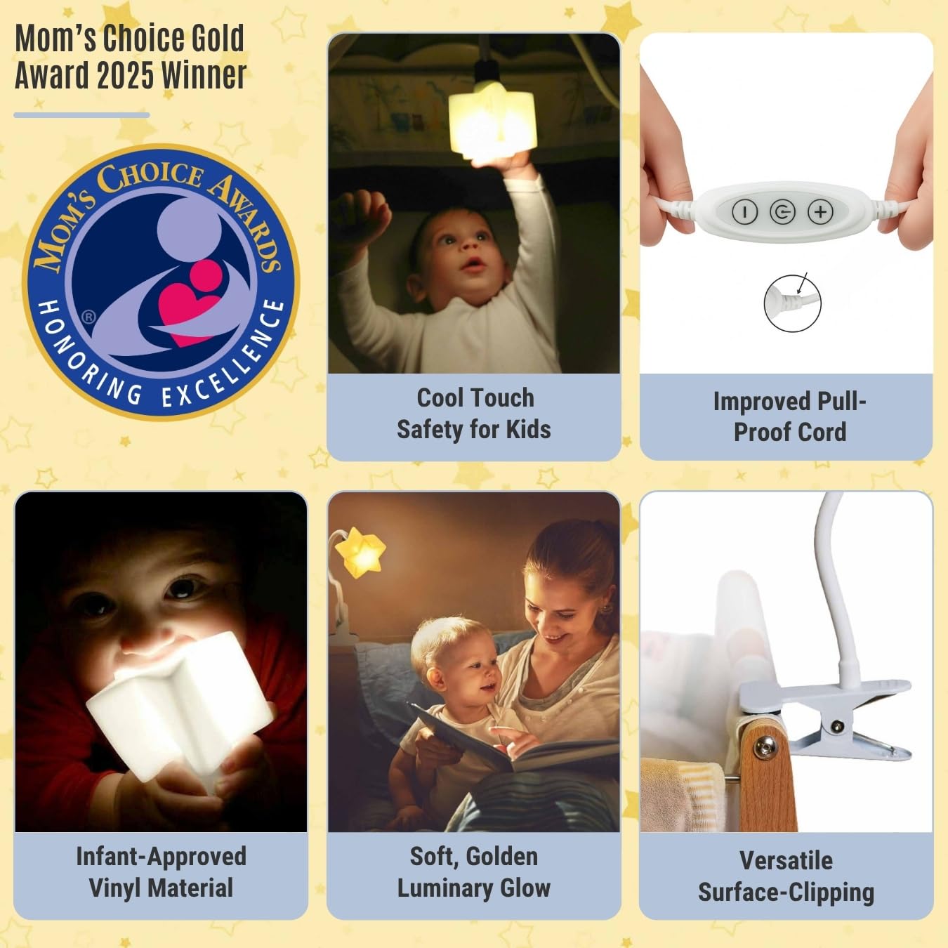 Ergojojo LED clip-on star light with gooseneck rotation enabling precise lighting.
